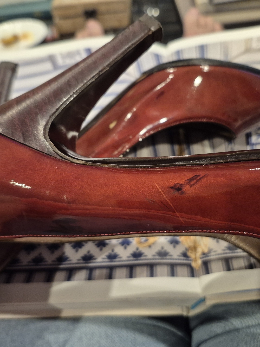 Salvatore Ferragamo Women's Burgundy Patent Peep-Toe Pumps - Picture 4 of 12